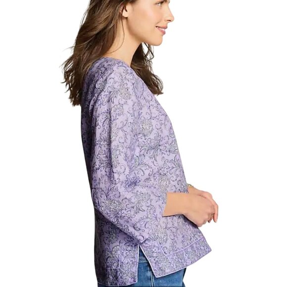 J. Jill Love Linen NWT Linen Border Printed Popover Lilac Paisley Size M - Picture 5 of 11